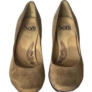Sofft Camel Tan Suede Pumps Women 6M Block Heel Comfort Classic Dress Shoes